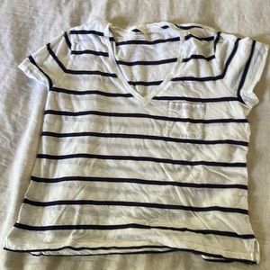 Maxwell V Neck Navy & White Striped T Shirt